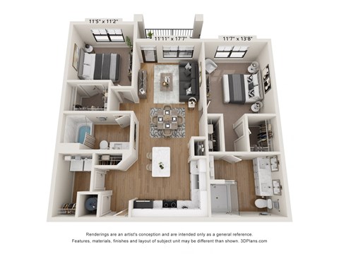 Floor plan for 2 beds, 2 baths, 1179 sqft